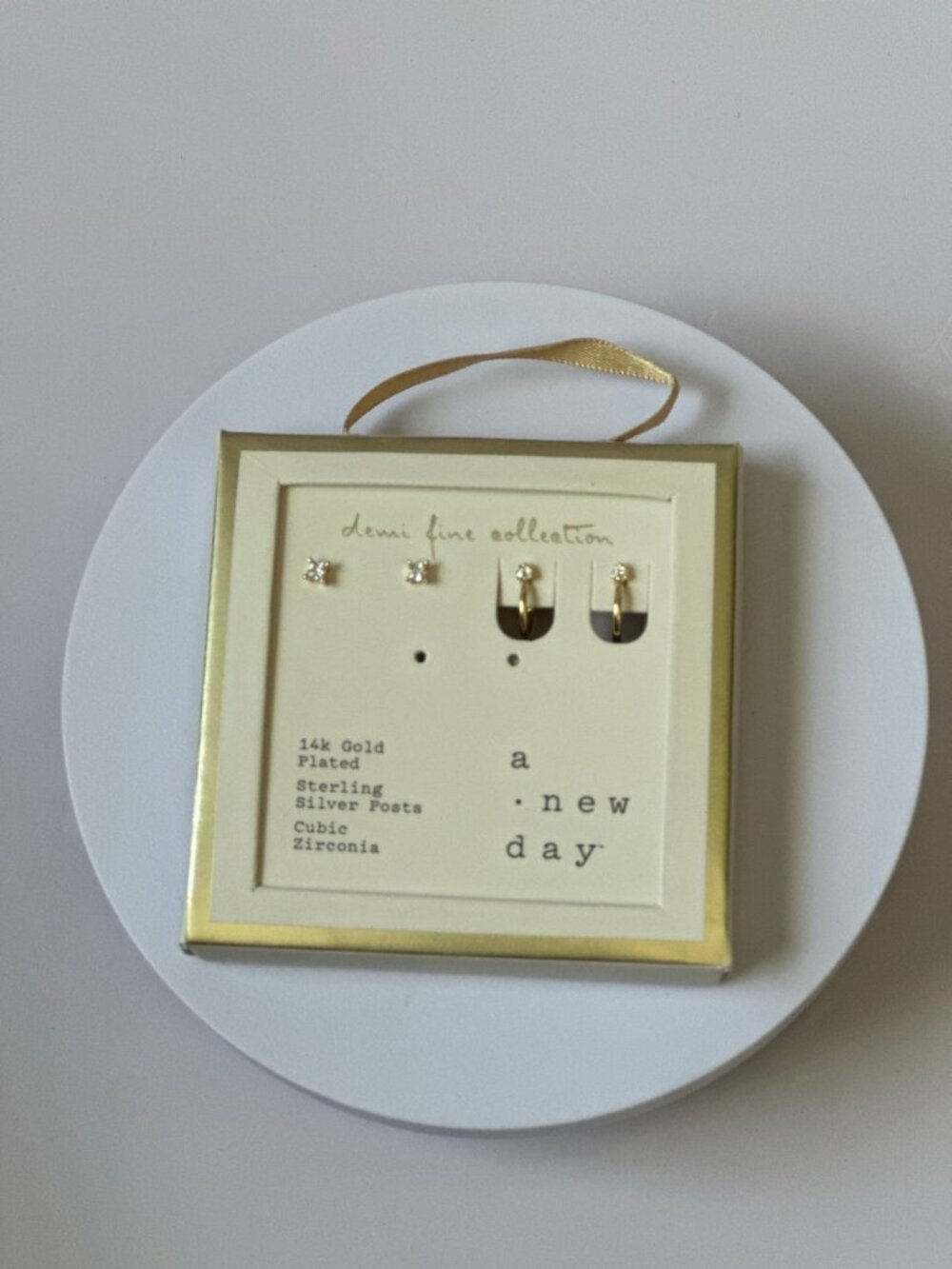 A New Day Demi Fine Earring Set - Crystal Studs + Mini Hoops, 14K Gold Plated
